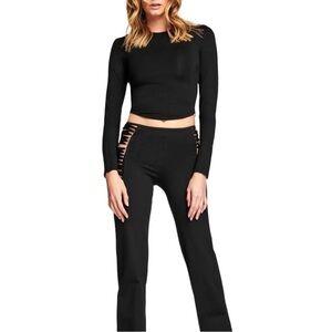 I AM GIA Vera Ponti Pant Cut Outs Mid Rise Flare Hem Black Stretchy Sz XXS